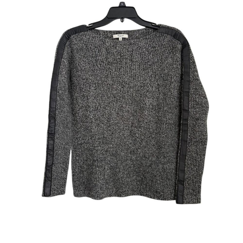 Madewell Womens Merino Wool Gray Sweater w/ Leather Accent Size Medium